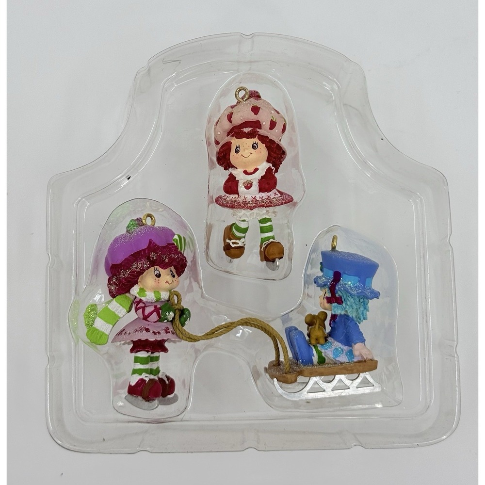 Strawberry Shortcake Vtg. 2002 Blueberry Muffin & Raspberry Tart Ornaments NEW